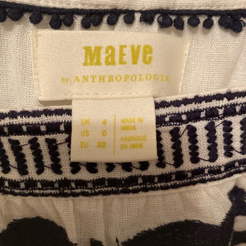 Maeve Blouse White with Navy Blue Embroidery - Picture 2 of 3
